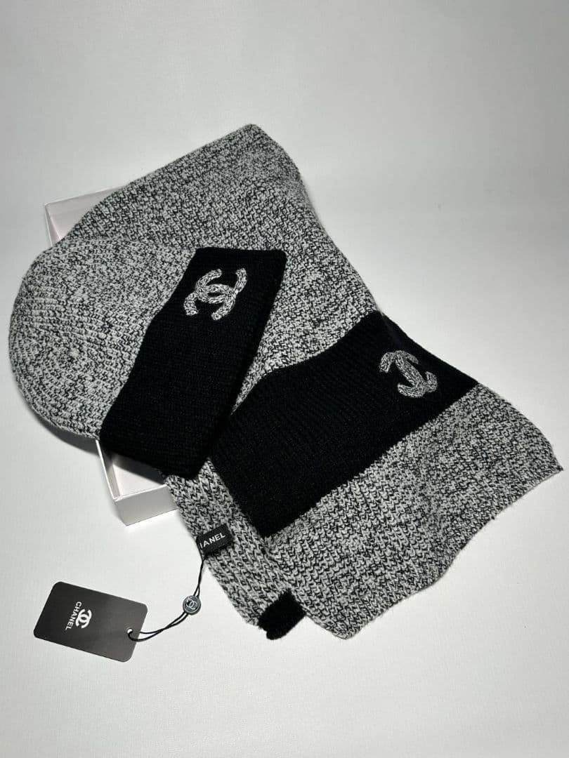 CHANEL ニットマフラー＋ニット帽 セット