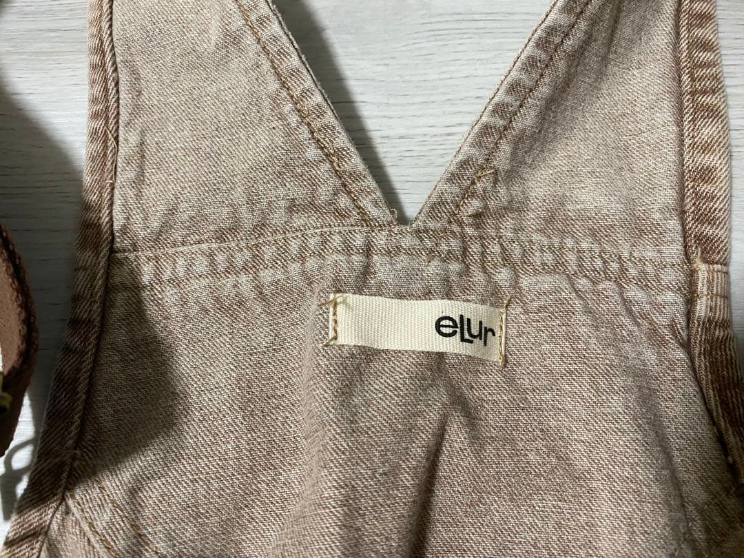 eLur ブラウン オーバーオール デニム素材