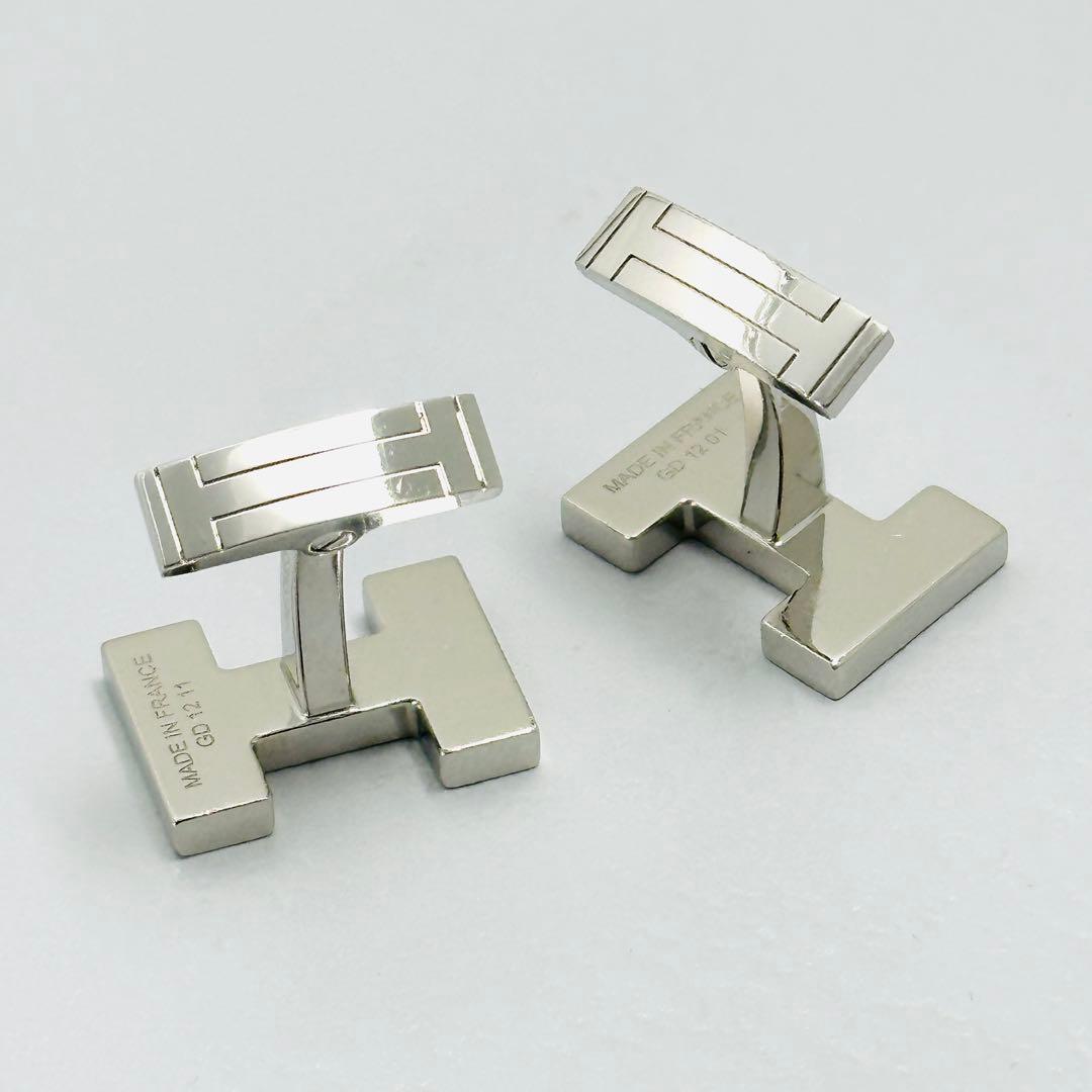 現行品　HERMES　カフリンクス　クイズ　レインボー　シルバー　Hロゴ