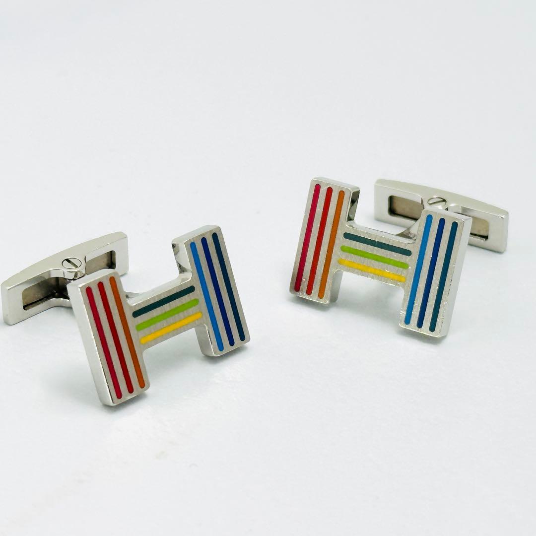 現行品　HERMES　カフリンクス　クイズ　レインボー　シルバー　Hロゴ