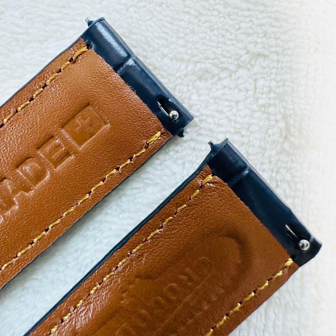 3069#20mm-18mmミッドナイトブルー★本物クロコダイルベルト★スイス製