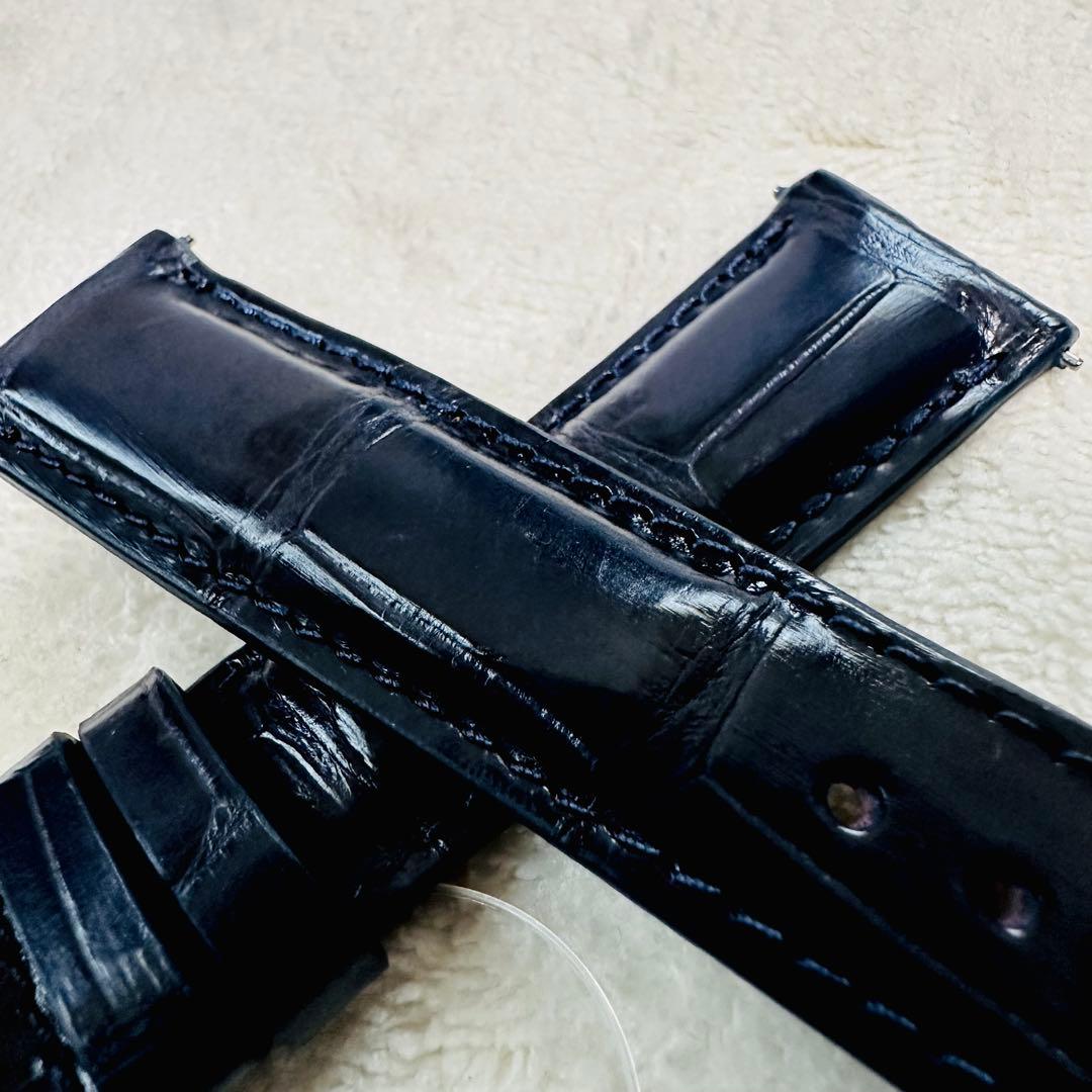 3069#20mm-18mmミッドナイトブルー★本物クロコダイルベルト★スイス製