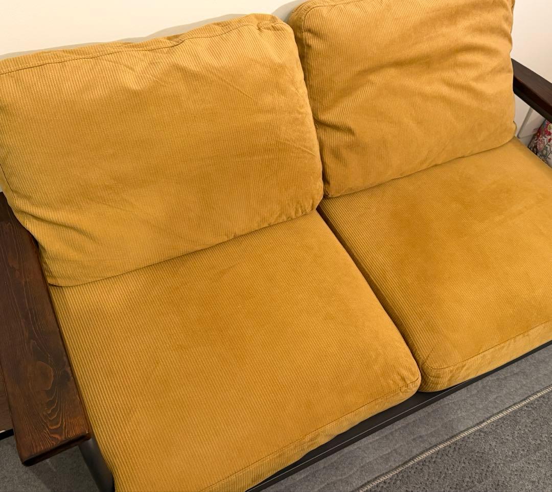 2人がけソファ　アイアン　黄色　コーデュロイ　イエロー