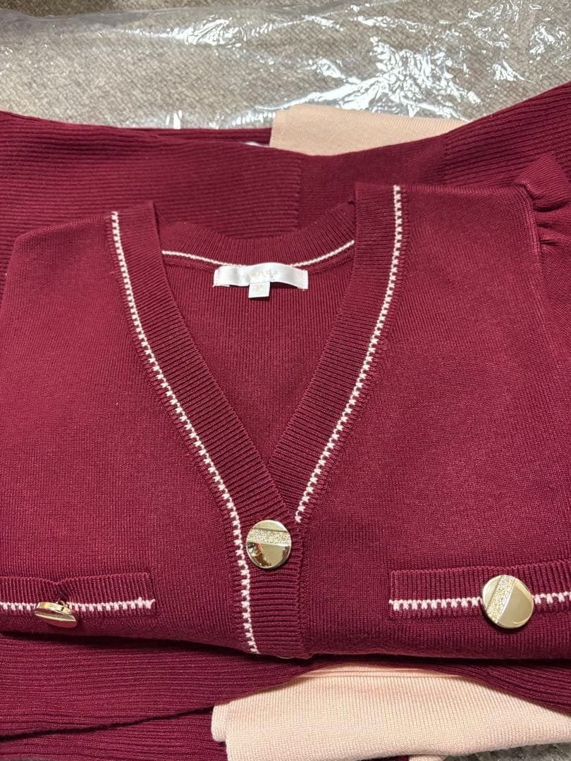 【rienda】バイカラーカーデセットニットワンピース