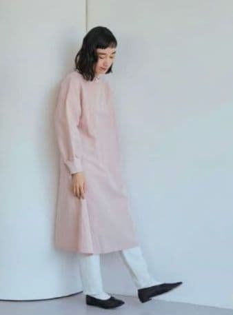 中川政七商店 綿麻 ハイネック ワンピース 灰桜 Aライン 長袖