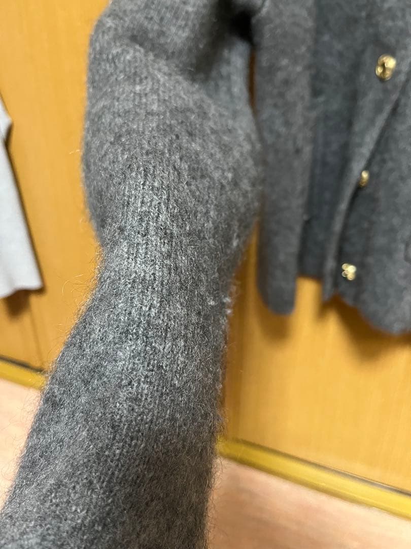 anuans カシミヤブレンドノーカラーニットジャケット　グレー