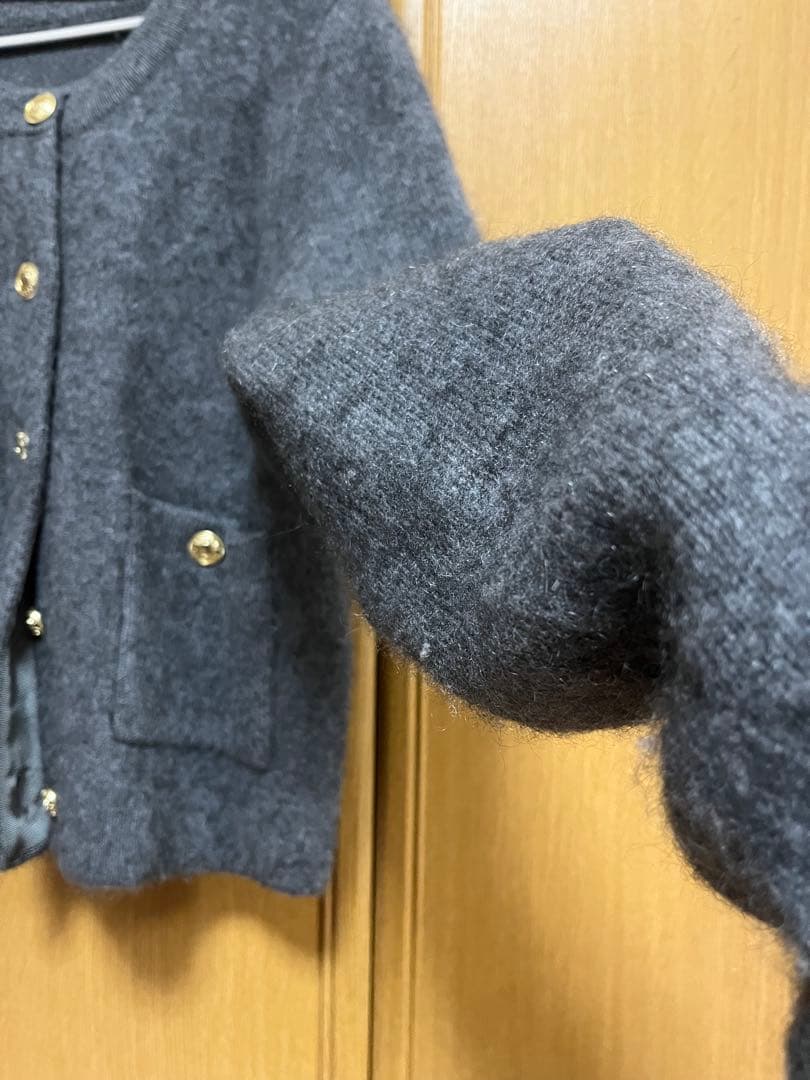 anuans カシミヤブレンドノーカラーニットジャケット　グレー