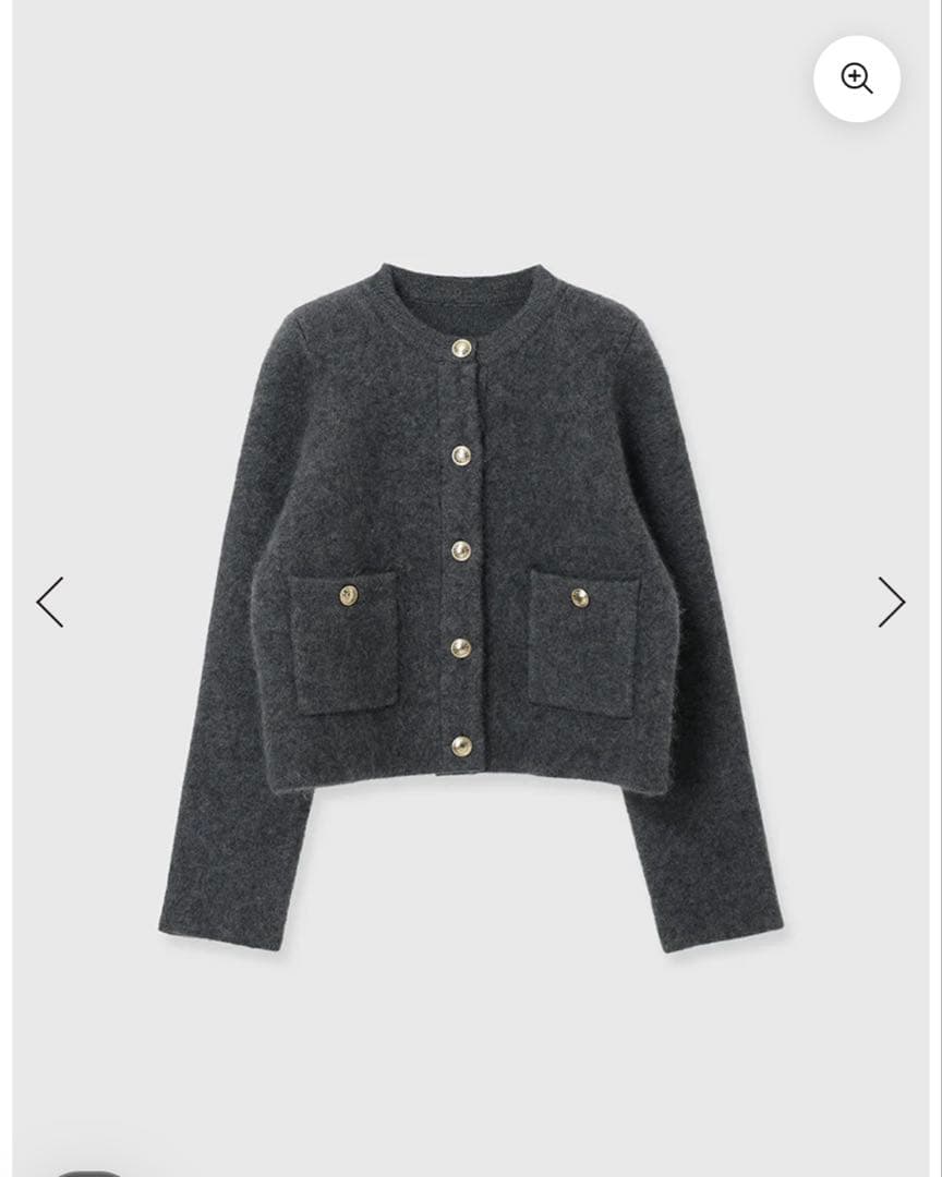 anuans カシミヤブレンドノーカラーニットジャケット　グレー