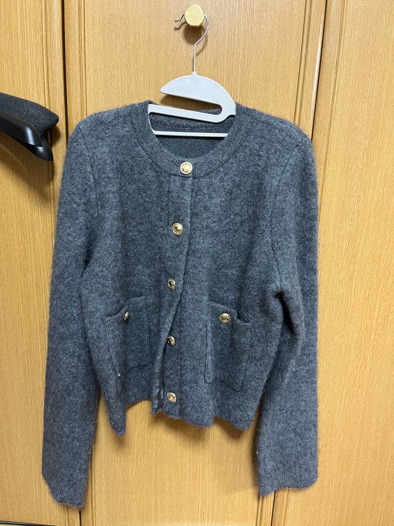 anuans カシミヤブレンドノーカラーニットジャケット　グレー