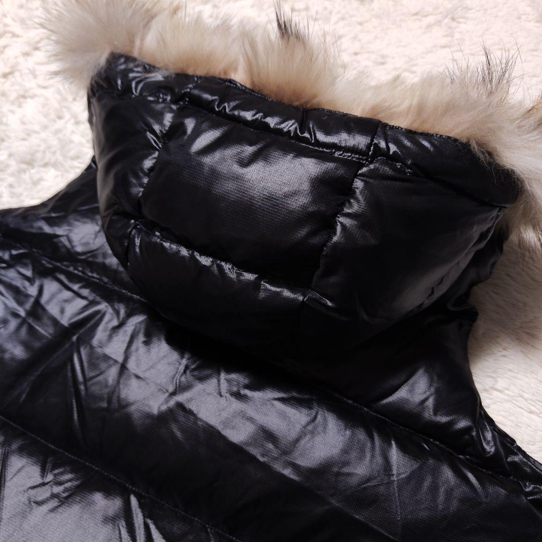 CAMP7 ダウンベスト ファー フード 光沢 y2k 2way ブラック