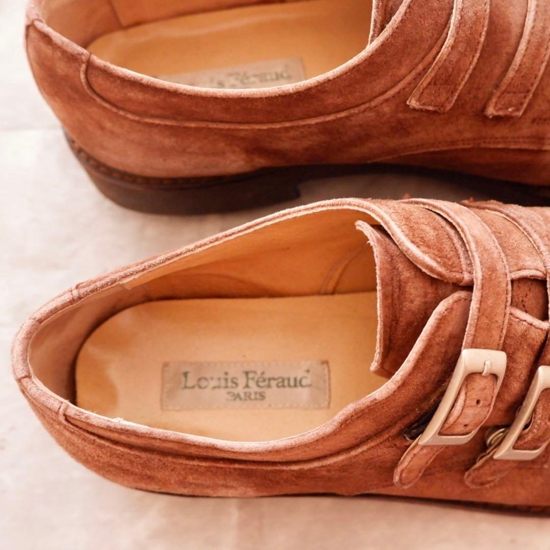 70s 80s ダブルモンク スエード 革靴 バックル フランス 26.5