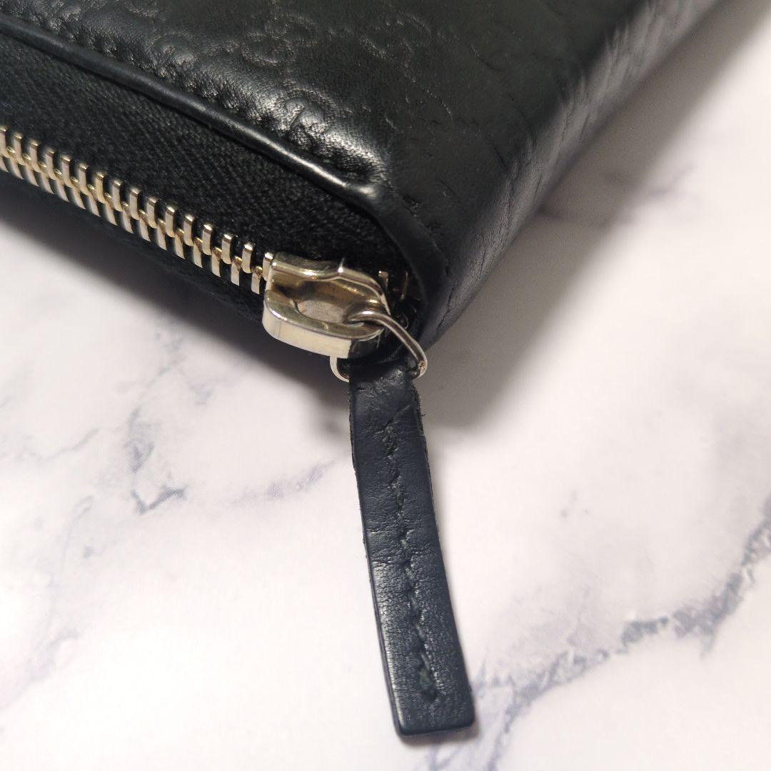 【中古品】GUCCI グッチ　長財布　パテント　マイクロ　シマ　レザー　黒