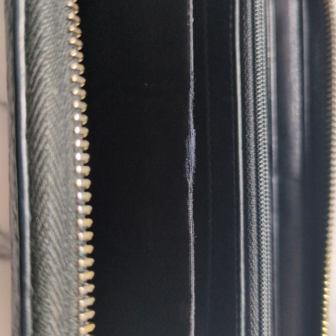 【中古品】GUCCI グッチ　長財布　パテント　マイクロ　シマ　レザー　黒