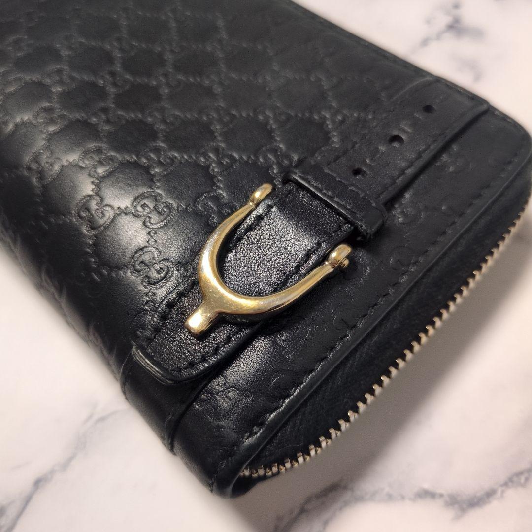 【中古品】GUCCI グッチ　長財布　パテント　マイクロ　シマ　レザー　黒