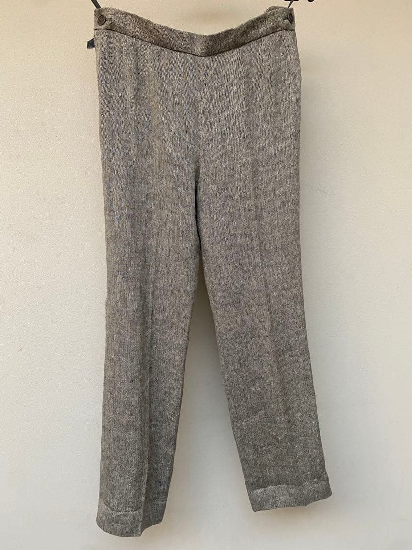 HERMES エルメス　皮モチーフ付　スラックス　パンツ　織り柄 XS