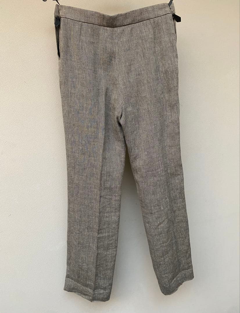 HERMES エルメス　皮モチーフ付　スラックス　パンツ　織り柄 XS