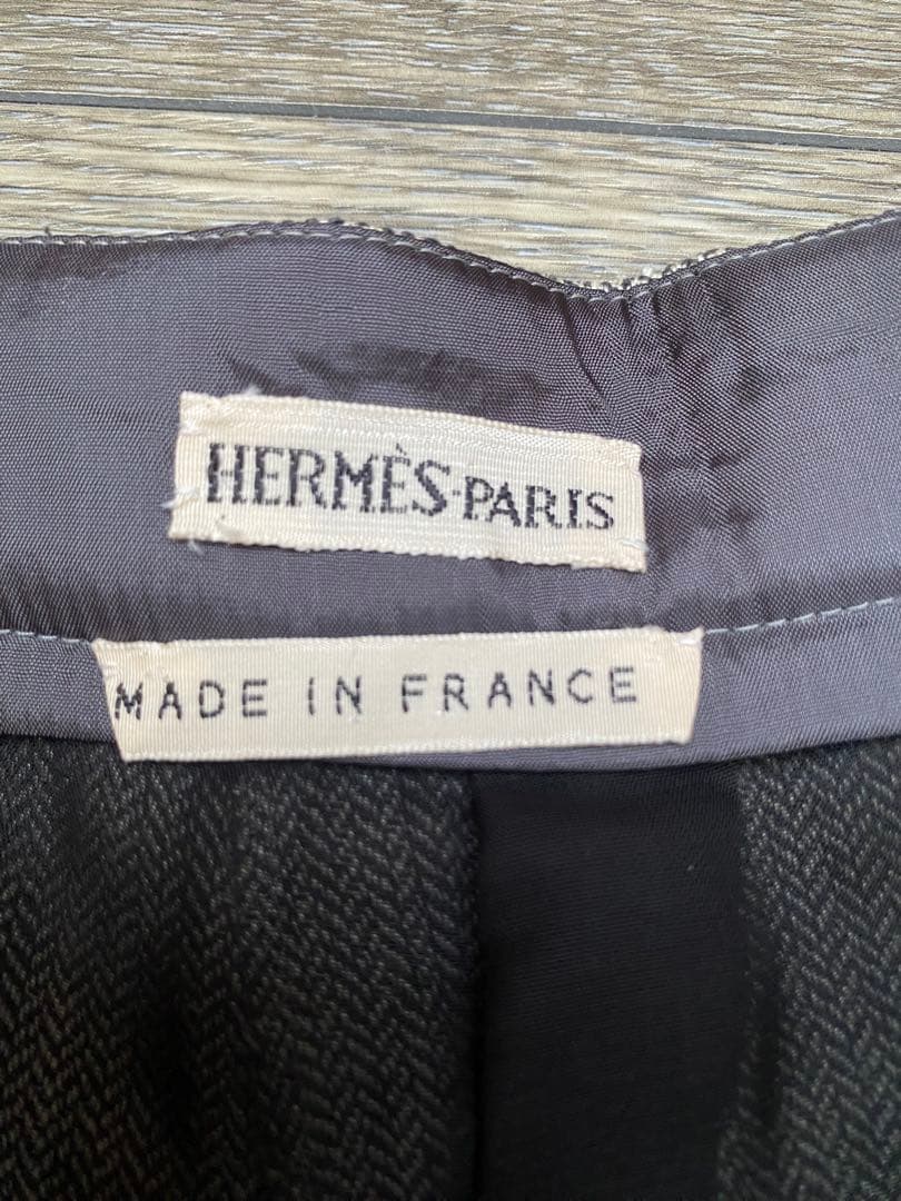 HERMES エルメス　皮モチーフ付　スラックス　パンツ　織り柄 XS