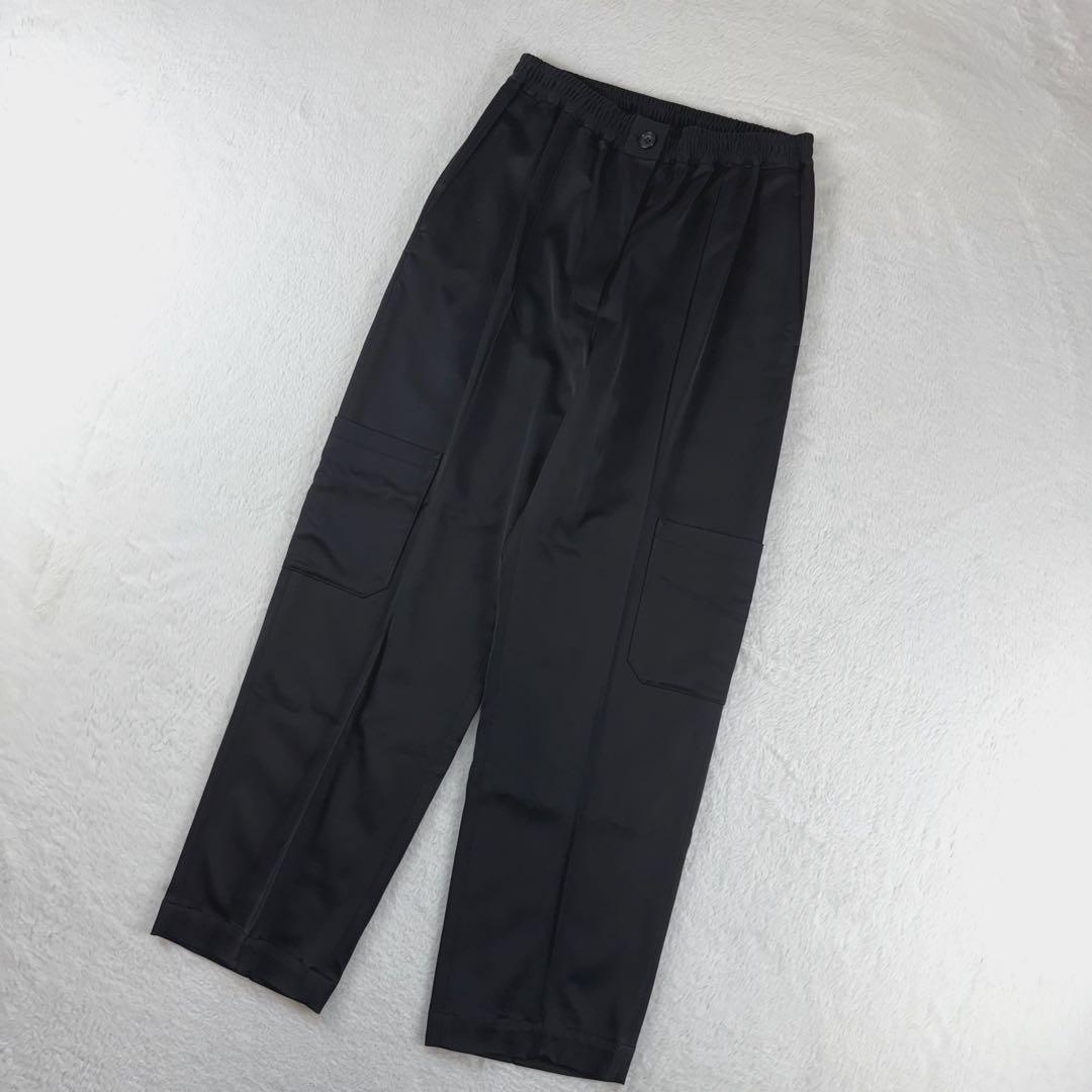 美品　コラム　サテン　マット　カーゴパンツ　黒　S　日本製　エストネーション