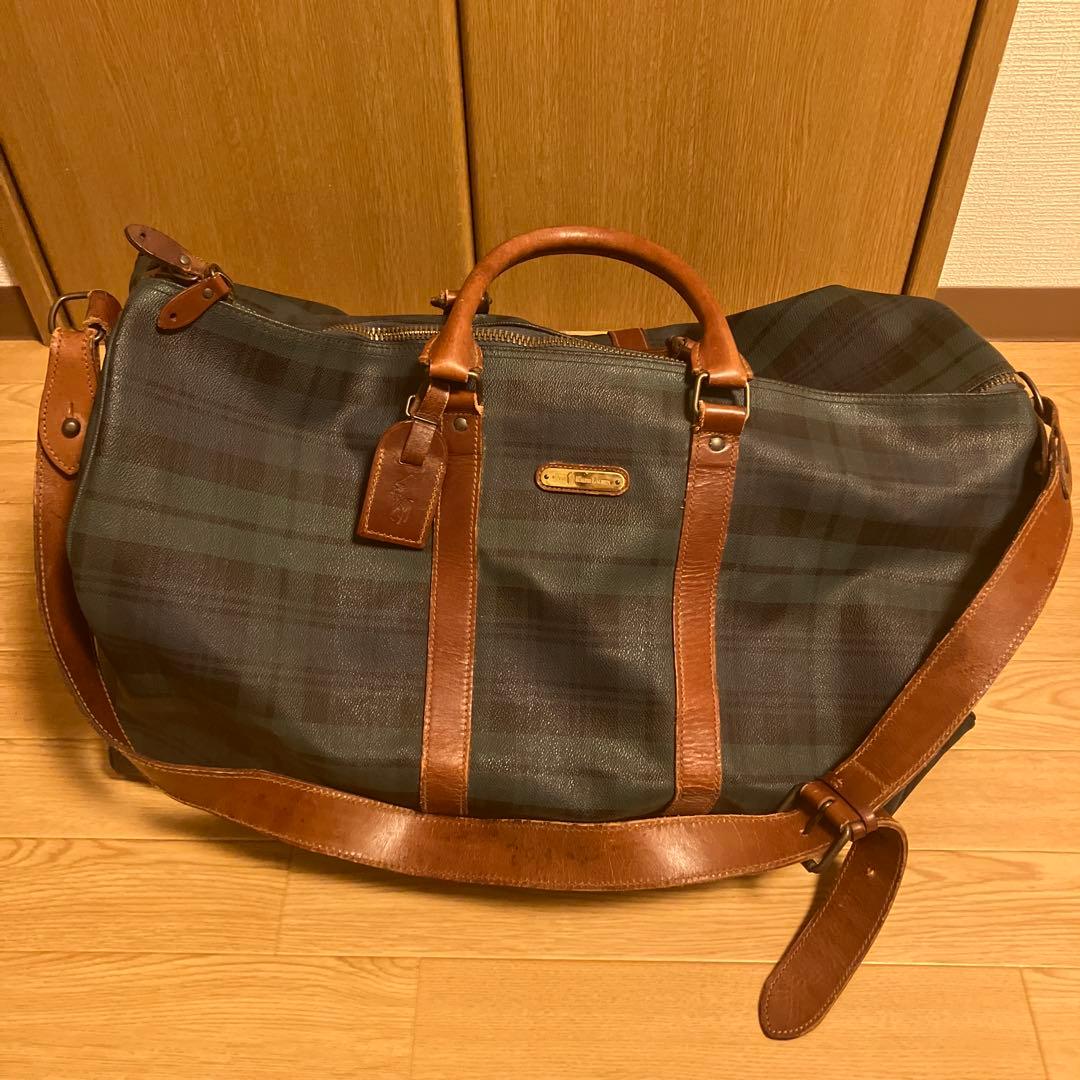 ダークグリーン チェック柄 ボストンバッグ