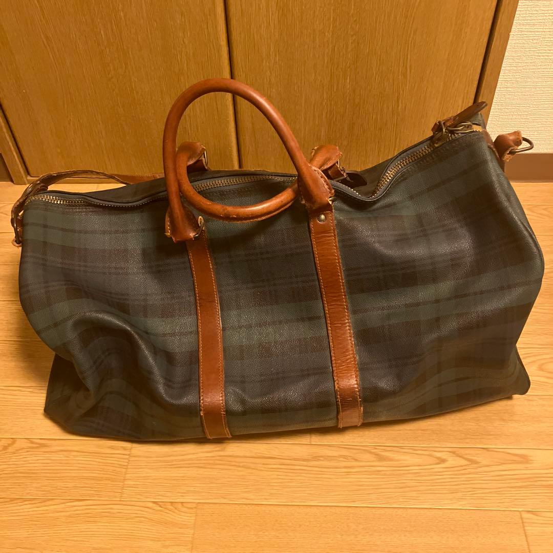 ダークグリーン チェック柄 ボストンバッグ