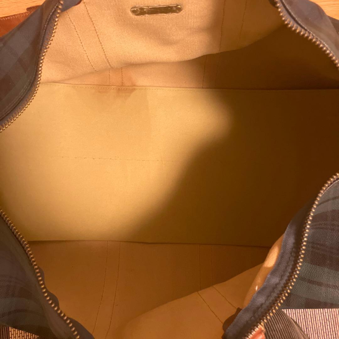 ダークグリーン チェック柄 ボストンバッグ