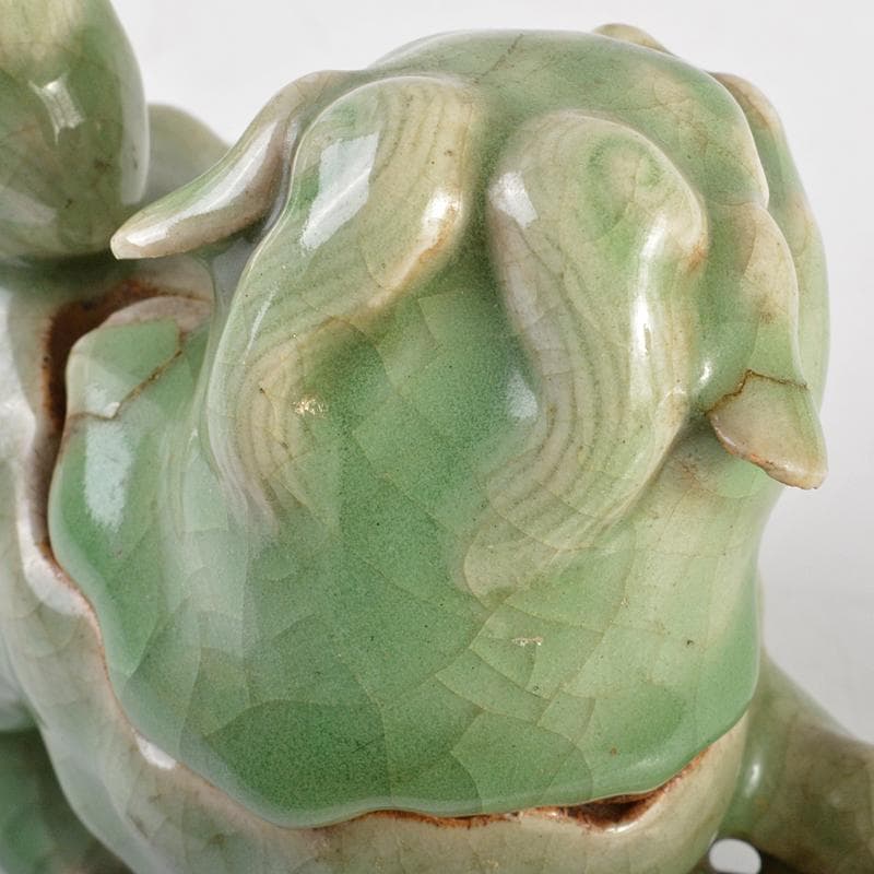 茶道具　香道具　青磁　玉取獅子　香炉　時代箱付　M　R7351