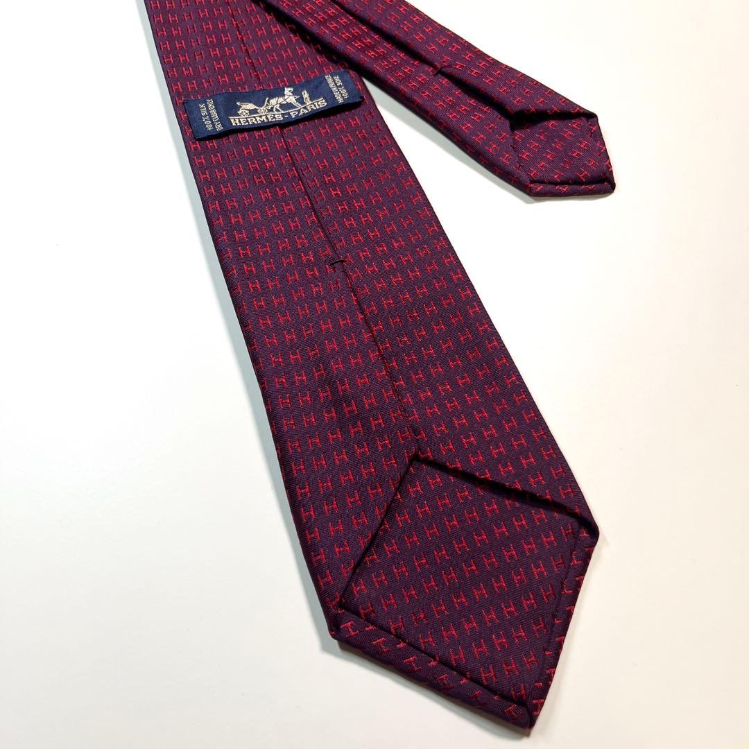 名作✨美品✨HERMES エルメス　ネクタイ　高級シルク　ファソネ H柄