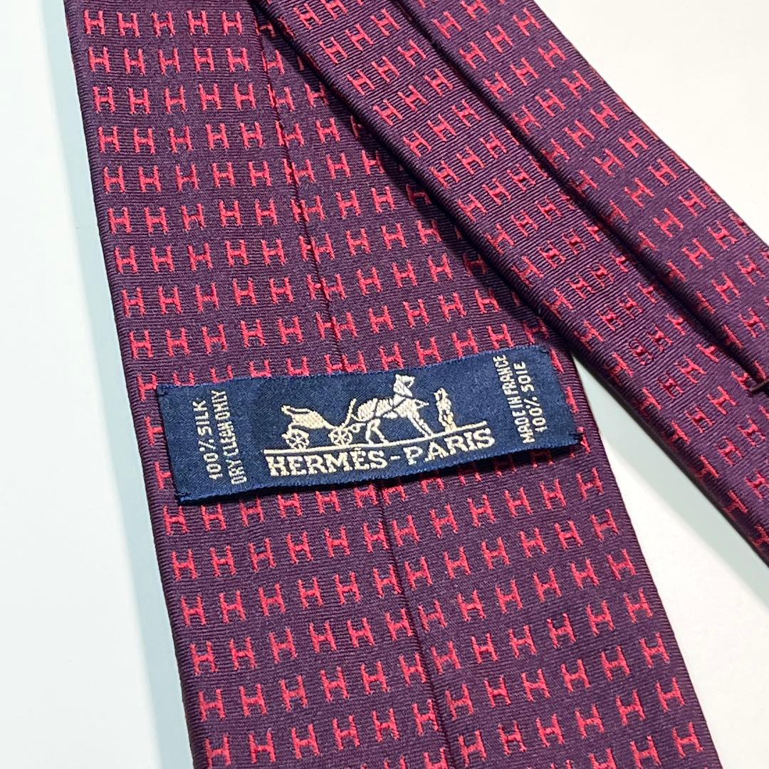 名作✨美品✨HERMES エルメス　ネクタイ　高級シルク　ファソネ H柄