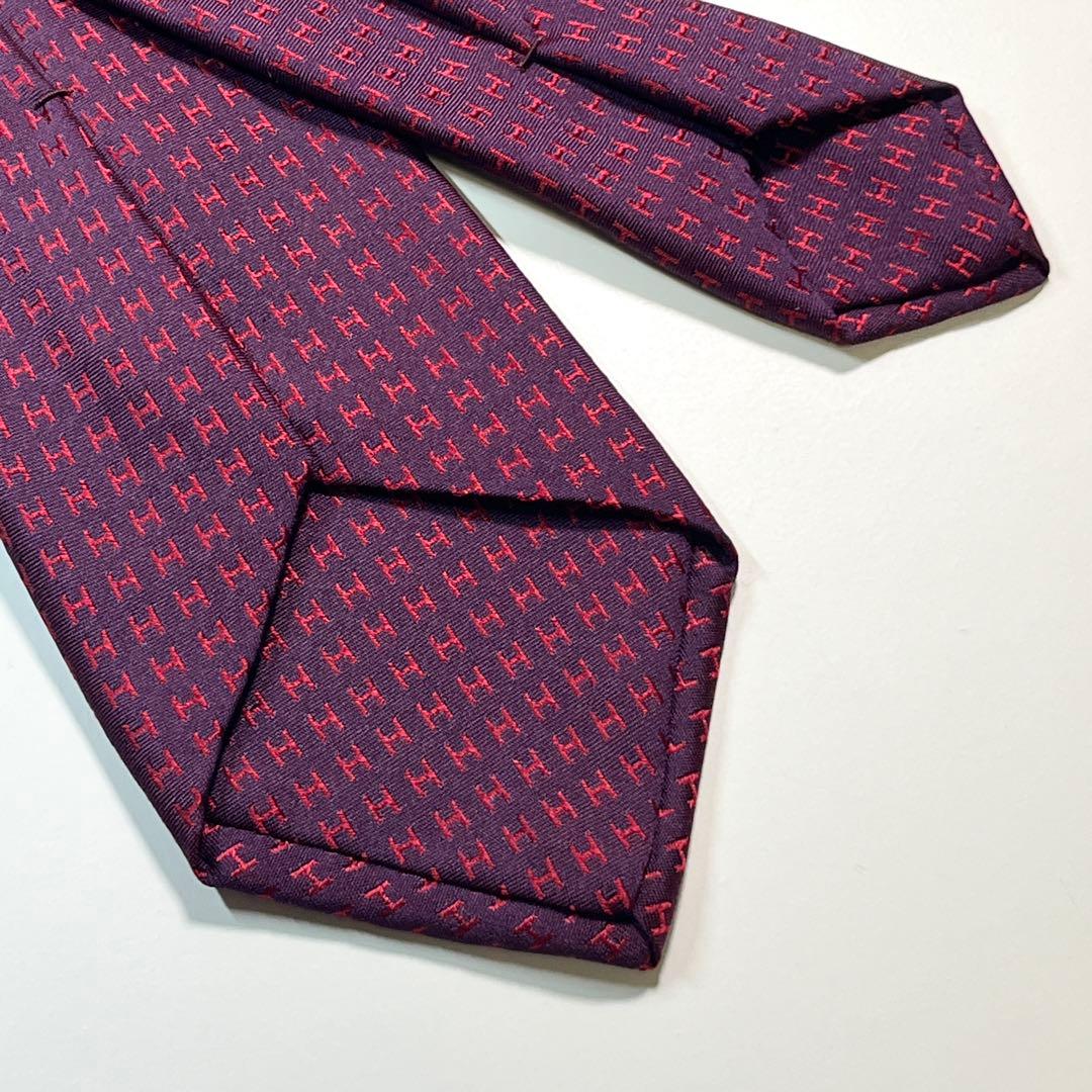 名作✨美品✨HERMES エルメス　ネクタイ　高級シルク　ファソネ H柄