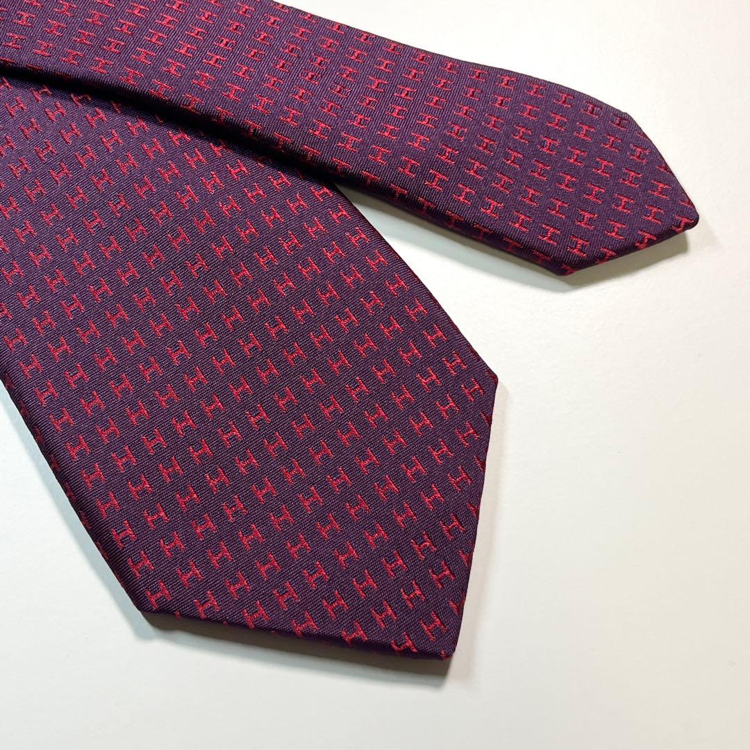 名作✨美品✨HERMES エルメス　ネクタイ　高級シルク　ファソネ H柄