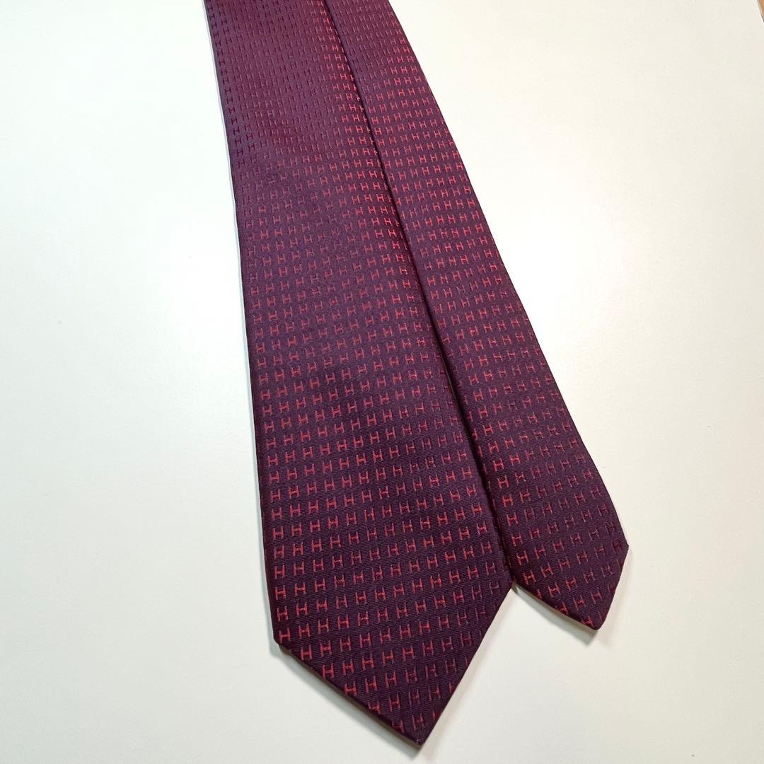 名作✨美品✨HERMES エルメス　ネクタイ　高級シルク　ファソネ H柄