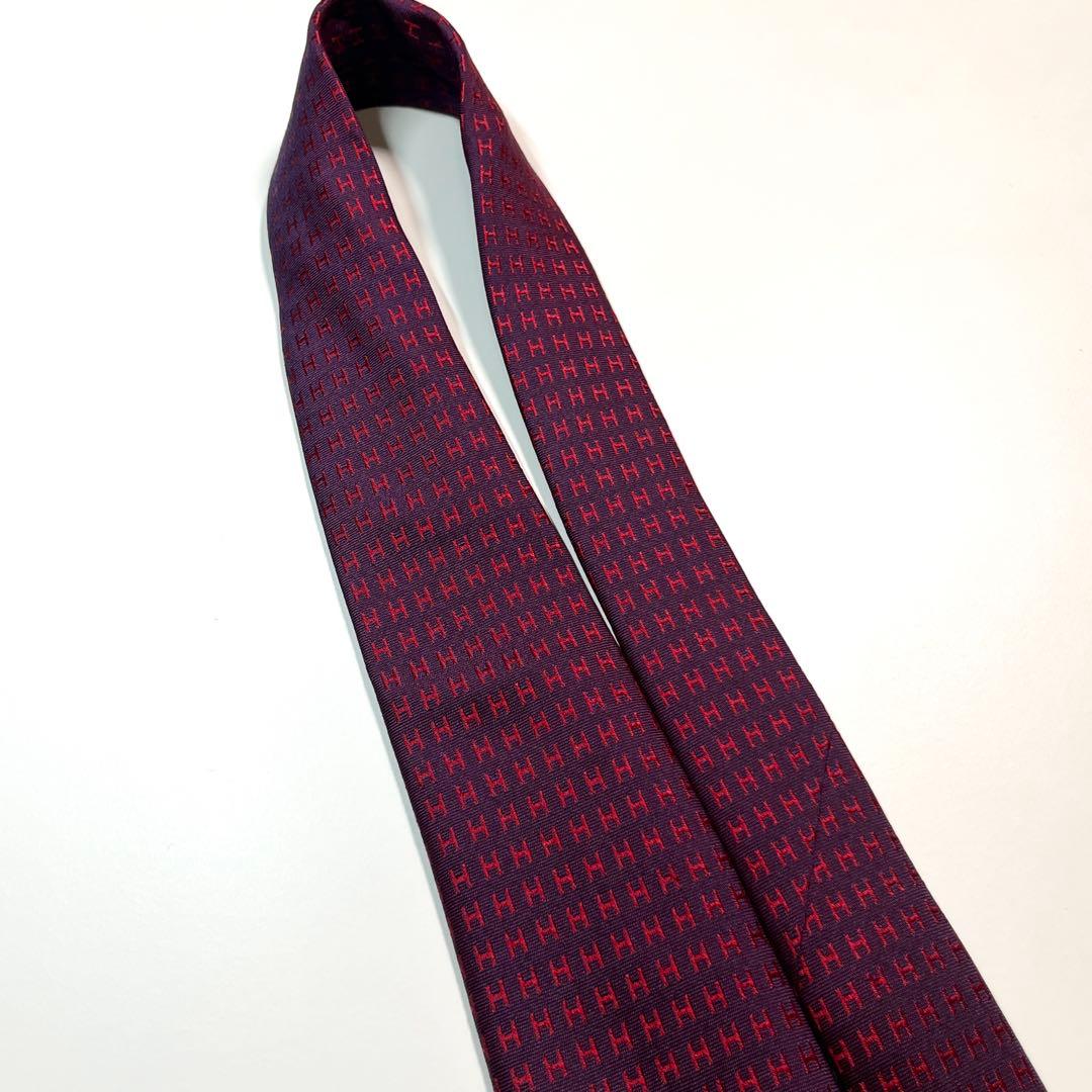 名作✨美品✨HERMES エルメス　ネクタイ　高級シルク　ファソネ H柄