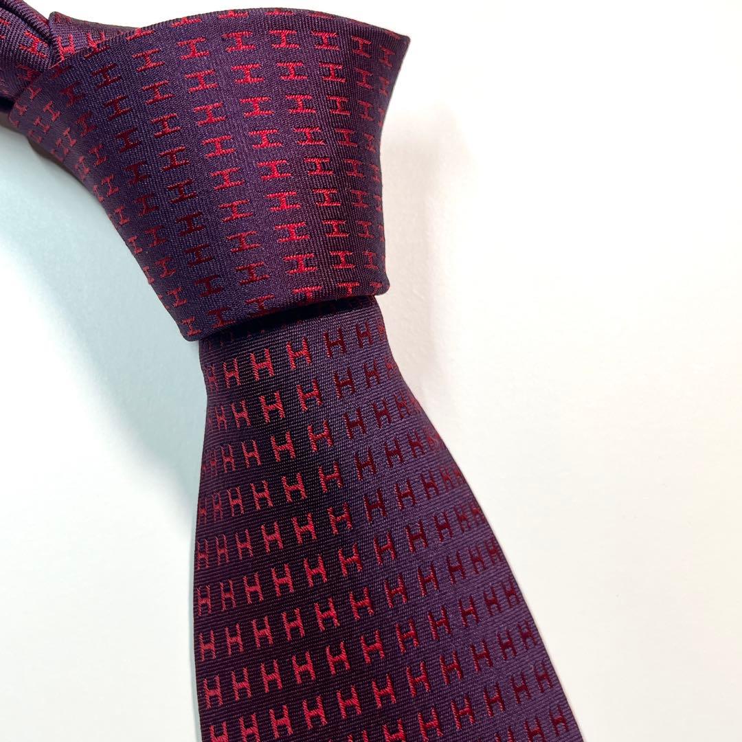 名作✨美品✨HERMES エルメス　ネクタイ　高級シルク　ファソネ H柄