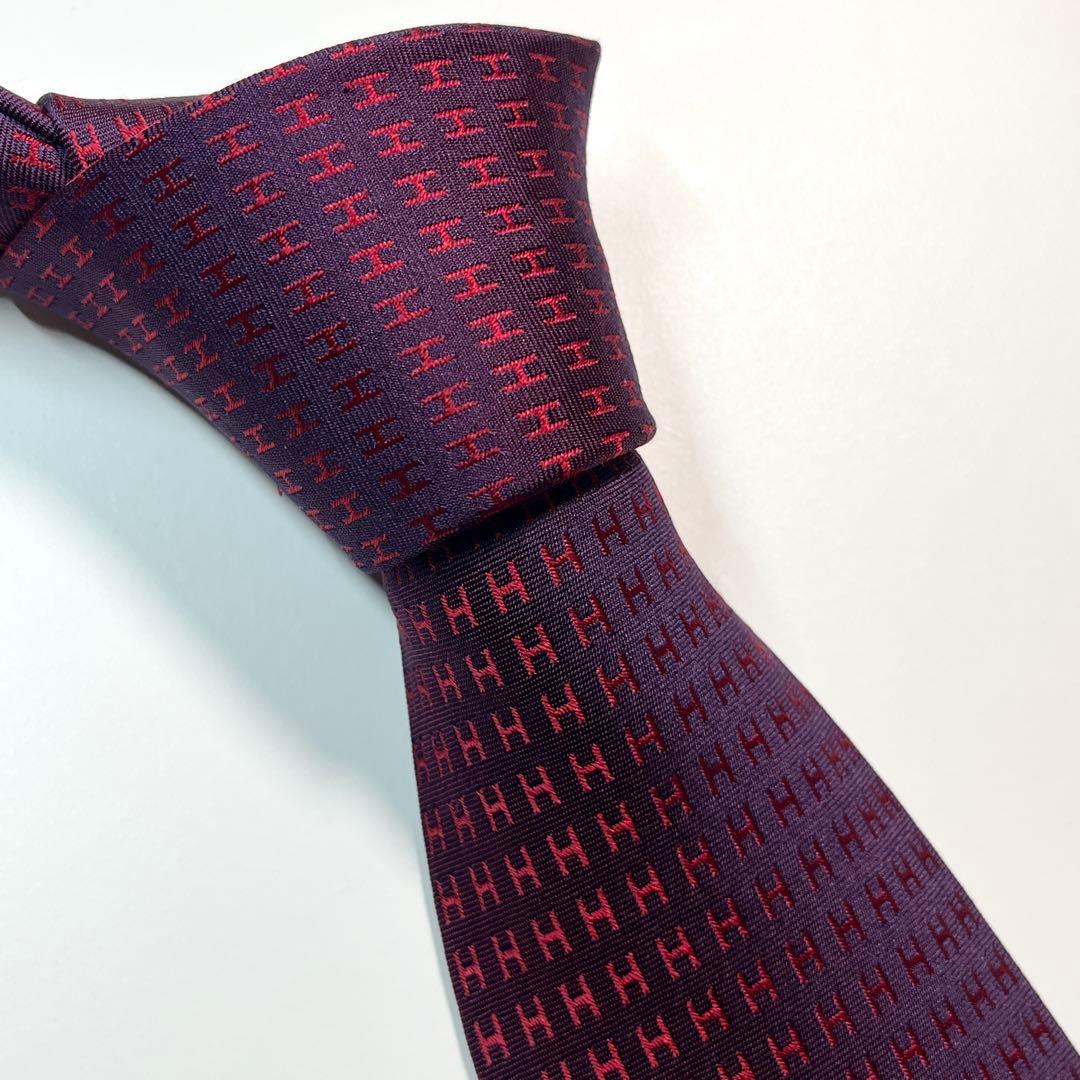 名作✨美品✨HERMES エルメス　ネクタイ　高級シルク　ファソネ H柄