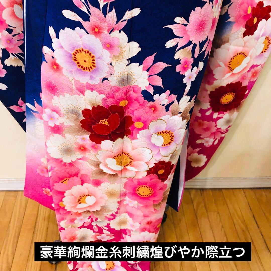 豪華振袖完全フルセット‼️正絹人気Blue花々金糸刺繍金彩煌びやか際立つ‼️銘品