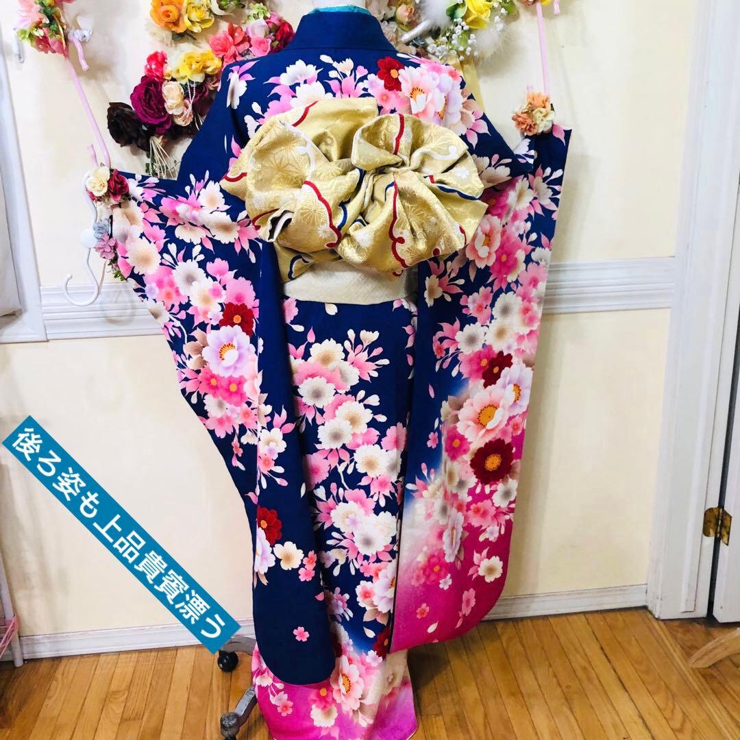 豪華振袖完全フルセット‼️正絹人気Blue花々金糸刺繍金彩煌びやか際立つ‼️銘品