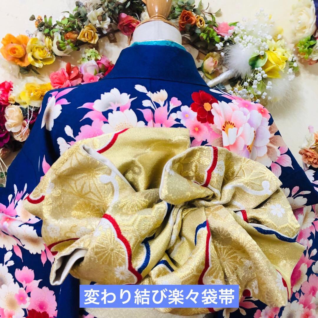 豪華振袖完全フルセット‼️正絹人気Blue花々金糸刺繍金彩煌びやか際立つ‼️銘品