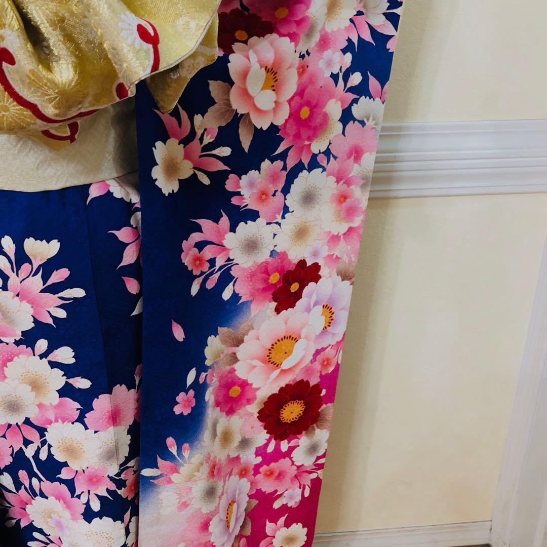 豪華振袖完全フルセット‼️正絹人気Blue花々金糸刺繍金彩煌びやか際立つ‼️銘品