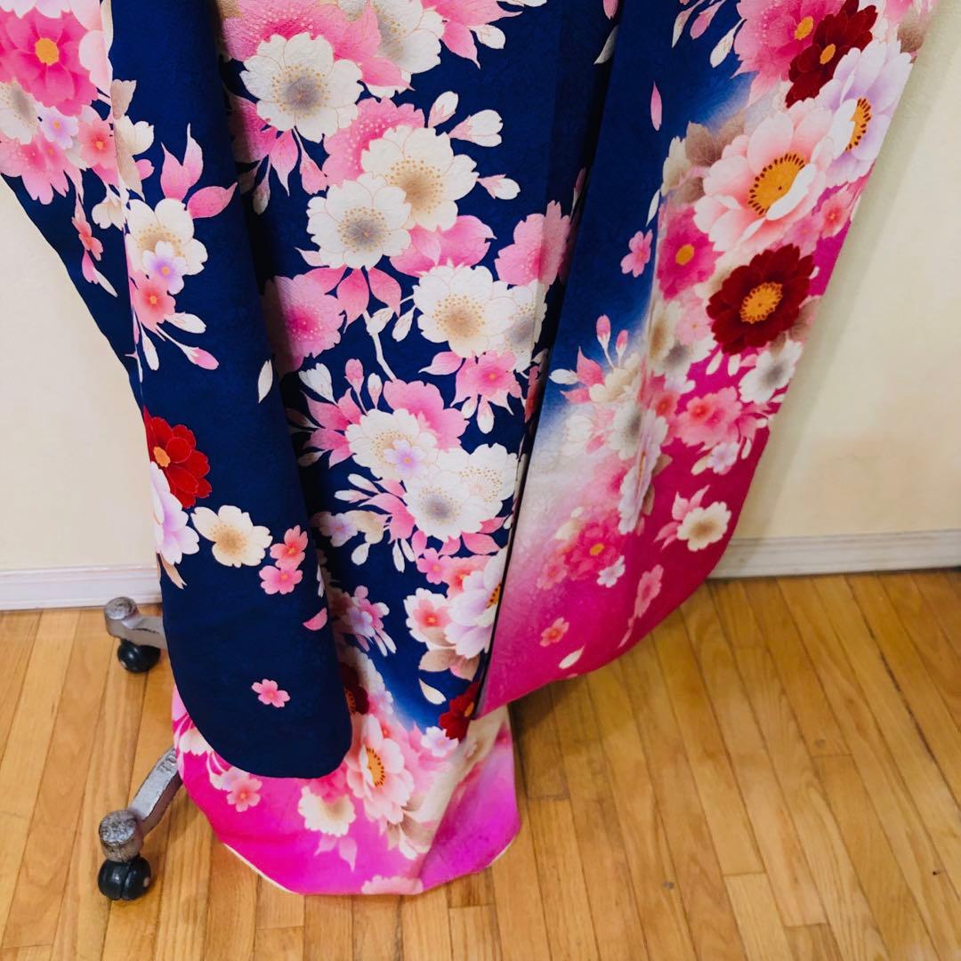 豪華振袖完全フルセット‼️正絹人気Blue花々金糸刺繍金彩煌びやか際立つ‼️銘品