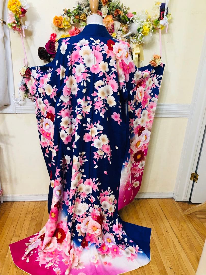 豪華振袖完全フルセット‼️正絹人気Blue花々金糸刺繍金彩煌びやか際立つ‼️銘品