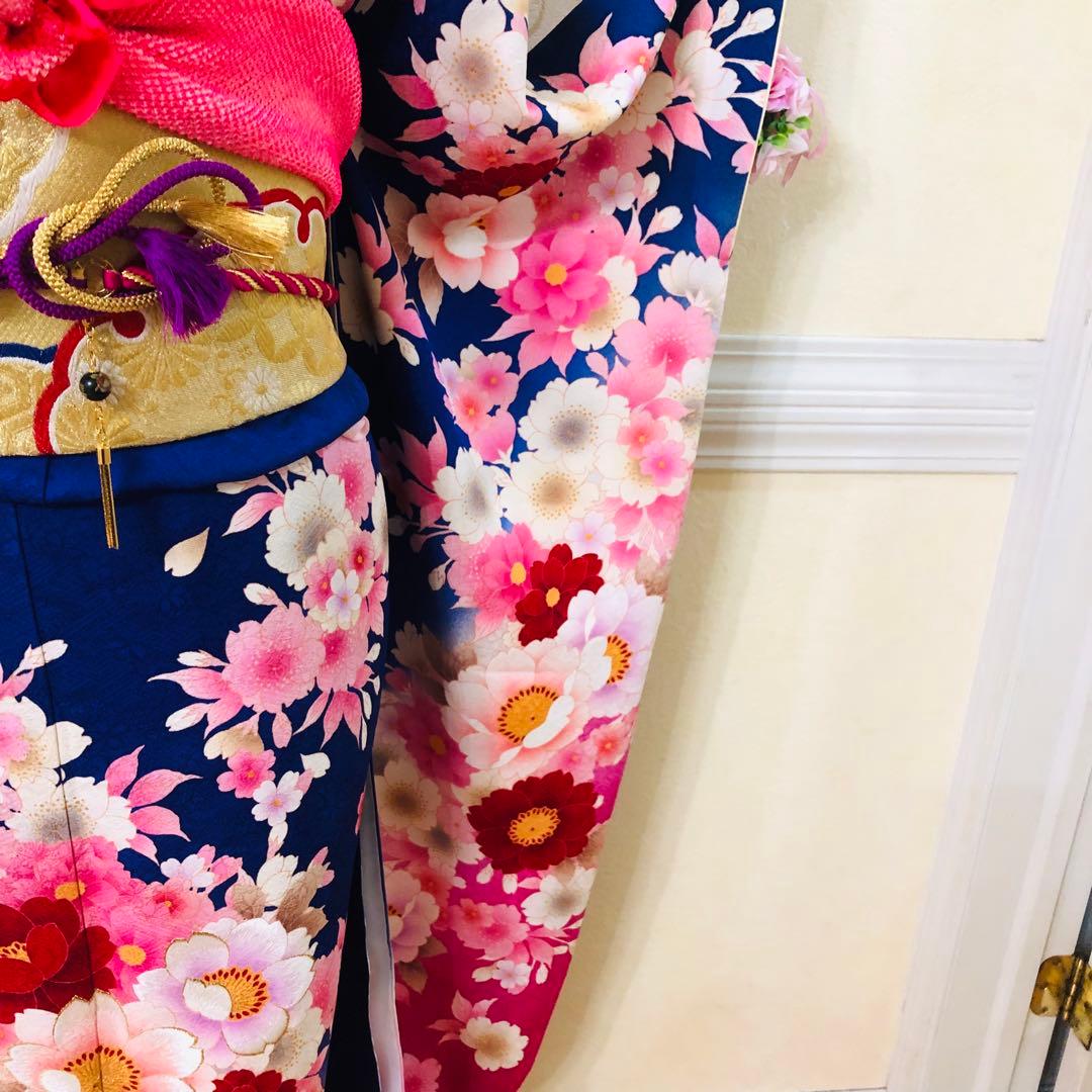 豪華振袖完全フルセット‼️正絹人気Blue花々金糸刺繍金彩煌びやか際立つ‼️銘品