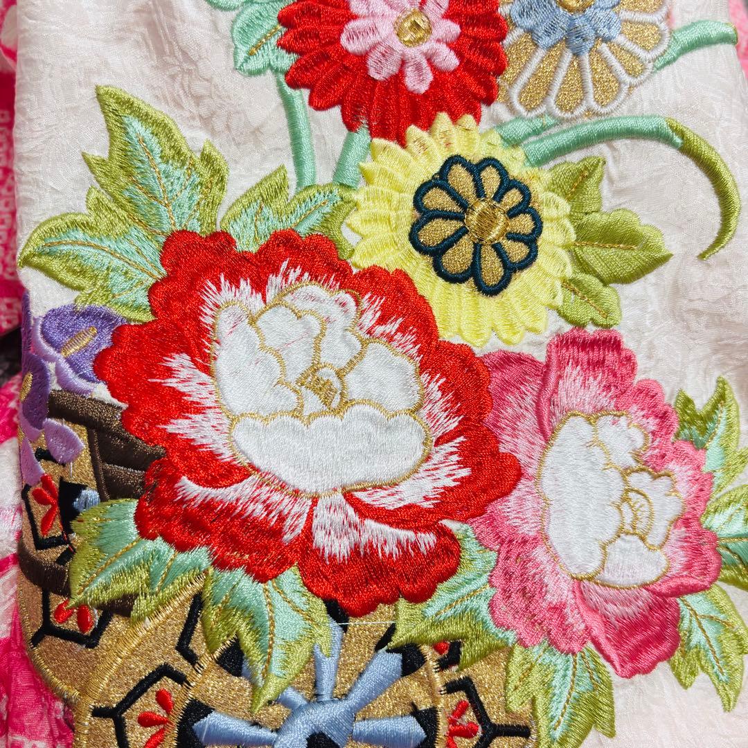 【新品未使用】豪華総絞り 総刺繍 正絹 お宮参り 産着 長襦袢付 ピンク