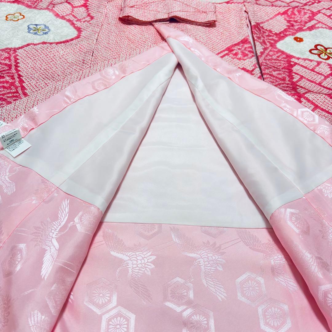 【新品未使用】豪華総絞り 総刺繍 正絹 お宮参り 産着 長襦袢付 ピンク