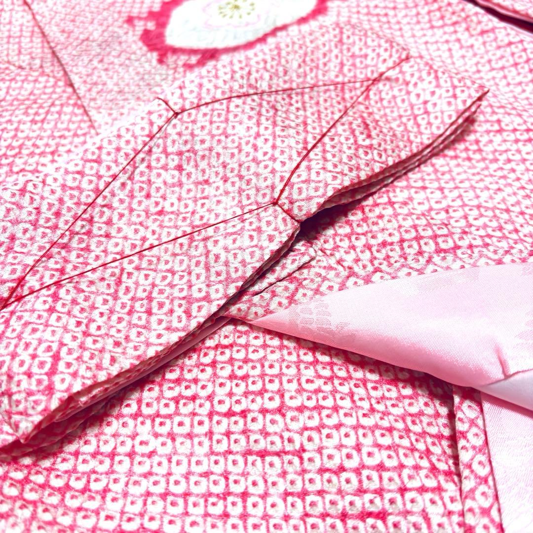 【新品未使用】豪華総絞り 総刺繍 正絹 お宮参り 産着 長襦袢付 ピンク