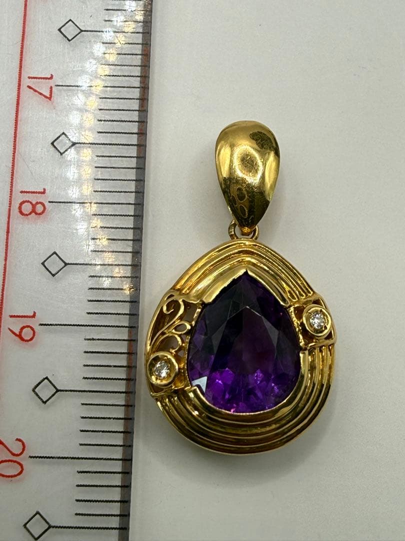 美品　K18 アメジスト ダイヤ ペンダントトップ