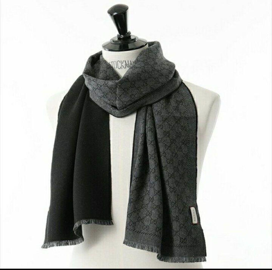 ❤新品箱袋付き❤GUCCI マフラー ショール スカーフ❤ブラックグレー❤