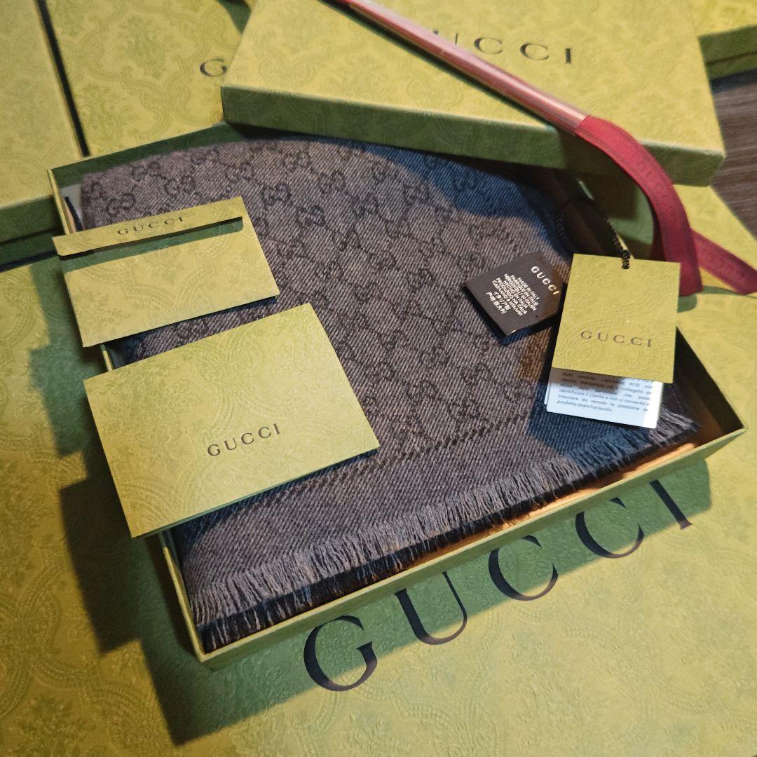 ❤新品箱袋付き❤GUCCI マフラー ショール スカーフ❤ブラックグレー❤