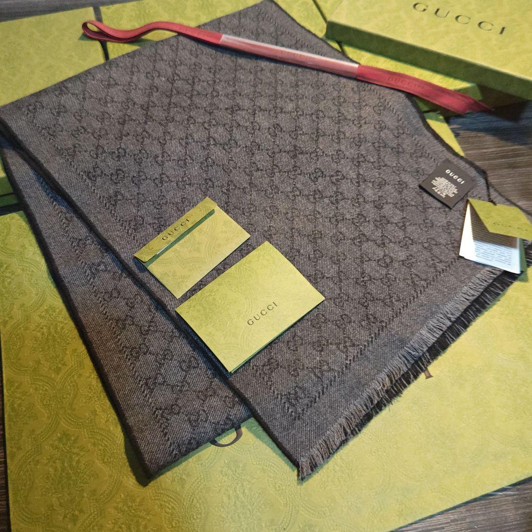 ❤新品箱袋付き❤GUCCI マフラー ショール スカーフ❤ブラックグレー❤