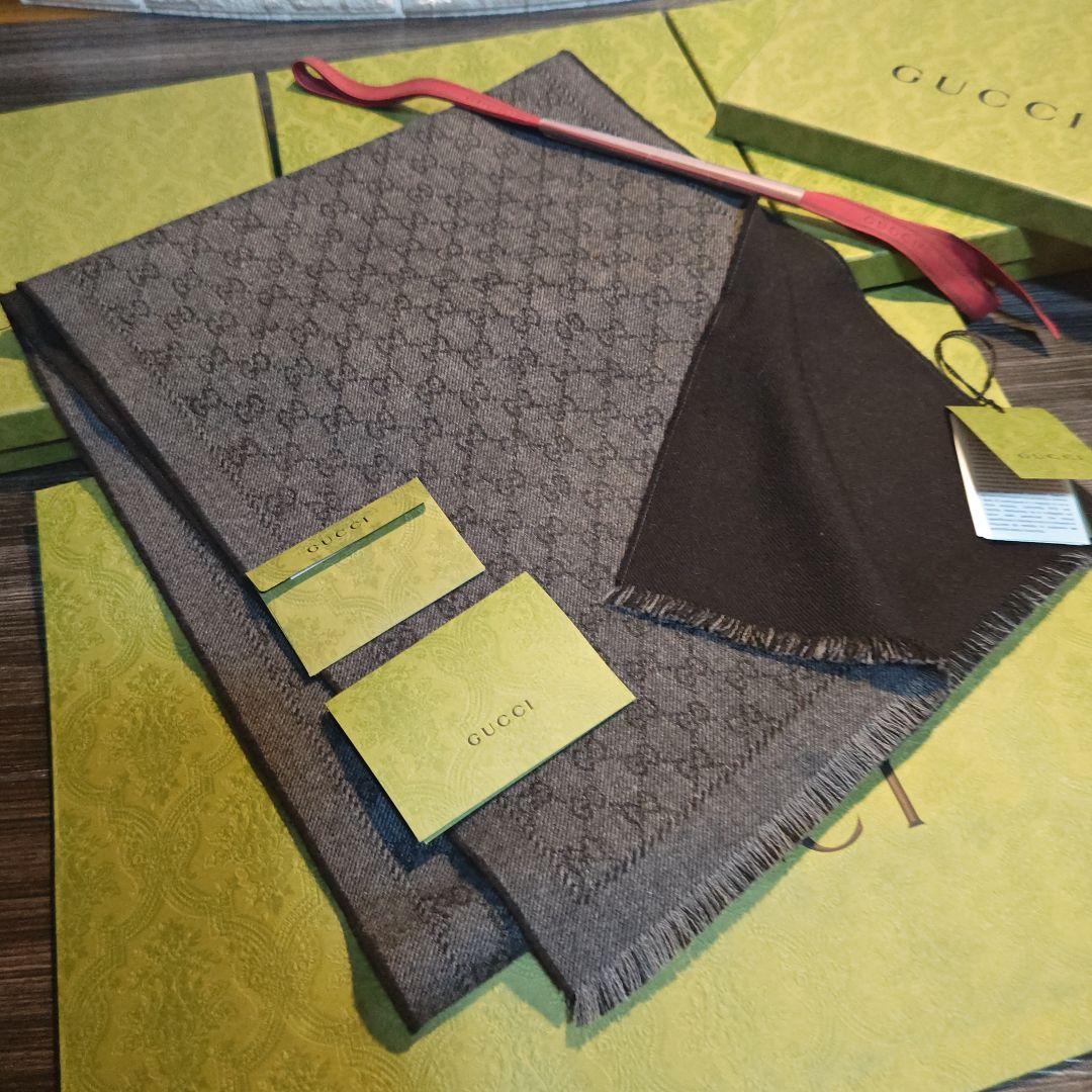 ❤新品箱袋付き❤GUCCI マフラー ショール スカーフ❤ブラックグレー❤