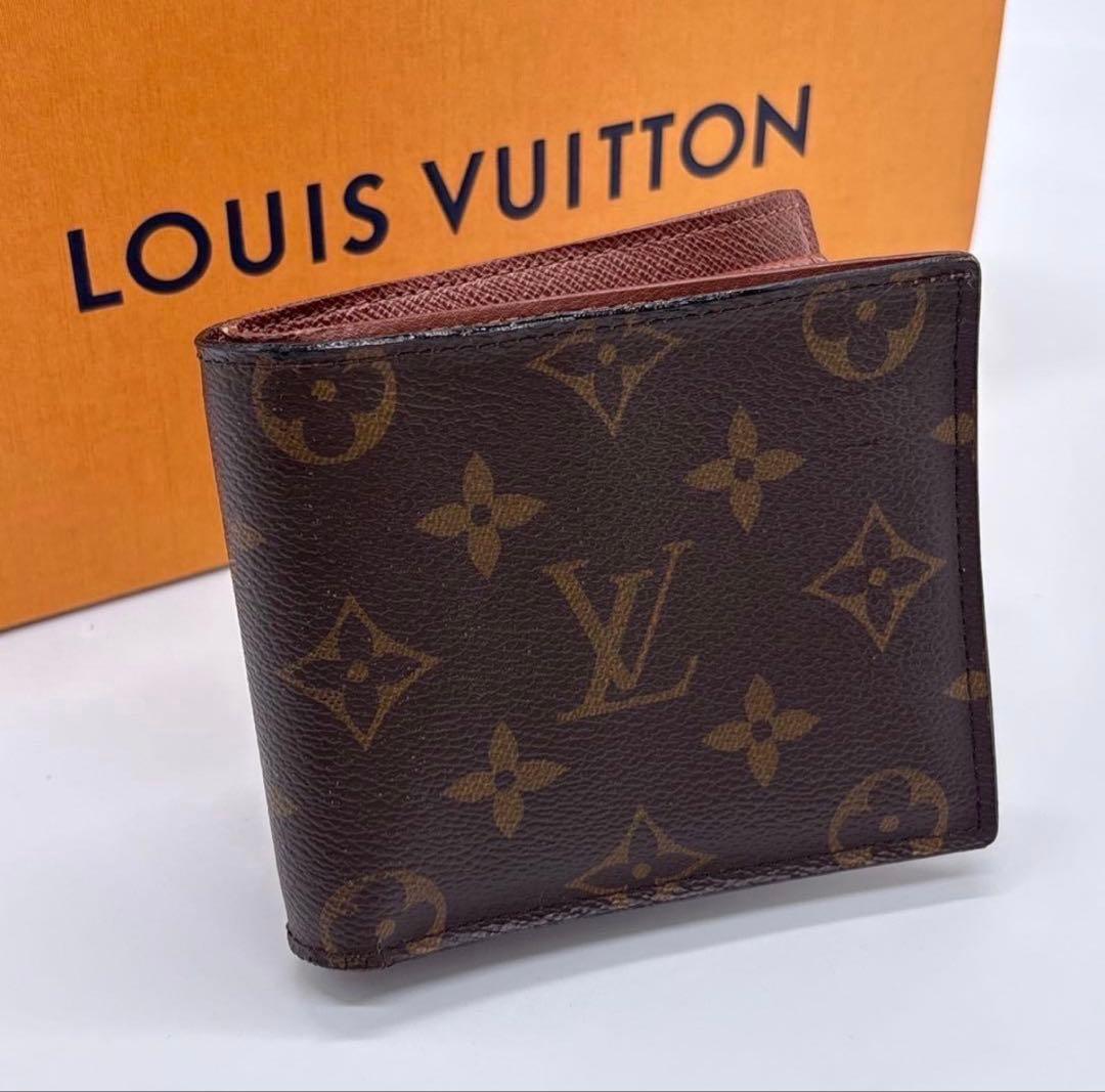 美品 ルイヴィトン ポルトフォイユマルコ モノグラム ブラウン 2つ折り財布